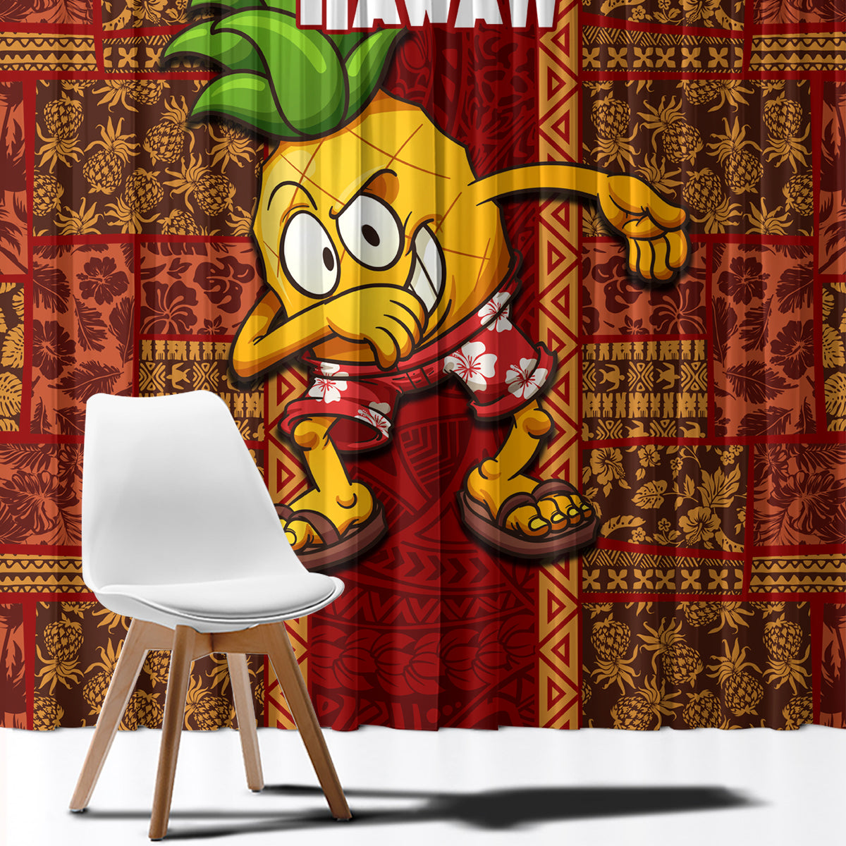 Hawaii Window Curtain Aloha Funny Pineapple Mix Kakau Hawaiian Tribal LT03 - Polynesian Pride