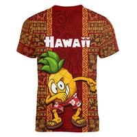 Hawaii Women V Neck T Shirt Aloha Funny Pineapple Mix Kakau Hawaiian Tribal LT03 - Polynesian Pride