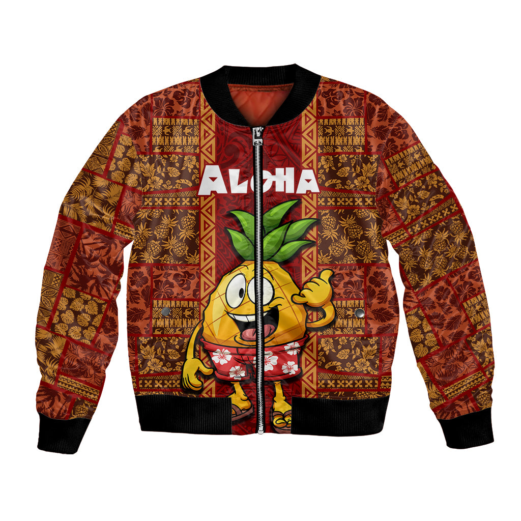 Custom Hawaii Bomber Jacket Aloha Funny Pineapple Mix Kakau Hawaiian Tribal LT03 Unisex Red - Polynesian Pride