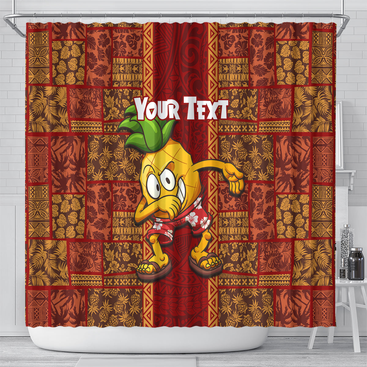 Custom Hawaii Shower Curtain Aloha Funny Pineapple Mix Kakau Hawaiian Tribal LT03 - Polynesian Pride