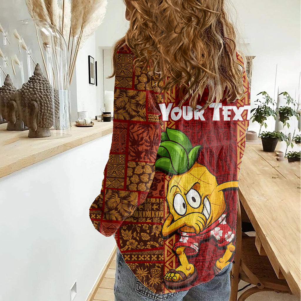 Custom Hawaii Women Casual Shirt Aloha Funny Pineapple Mix Kakau Hawaiian Tribal LT03 - Polynesian Pride