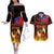 Samoan Siva Afi Couples Matching Off The Shoulder Long Sleeve Dress and Hawaiian Shirt Tribal Performers of Samoan Fire Knife Dancing