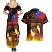 Samoan Siva Afi Couples Matching Summer Maxi Dress and Hawaiian Shirt Tribal Performers of Samoan Fire Knife Dancing