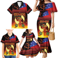 Samoan Siva Afi Family Matching Mermaid Dress and Hawaiian Shirt Tribal Performers of Samoan Fire Knife Dancing