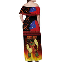 Samoan Siva Afi Off Shoulder Maxi Dress Tribal Performers of Samoan Fire Knife Dancing