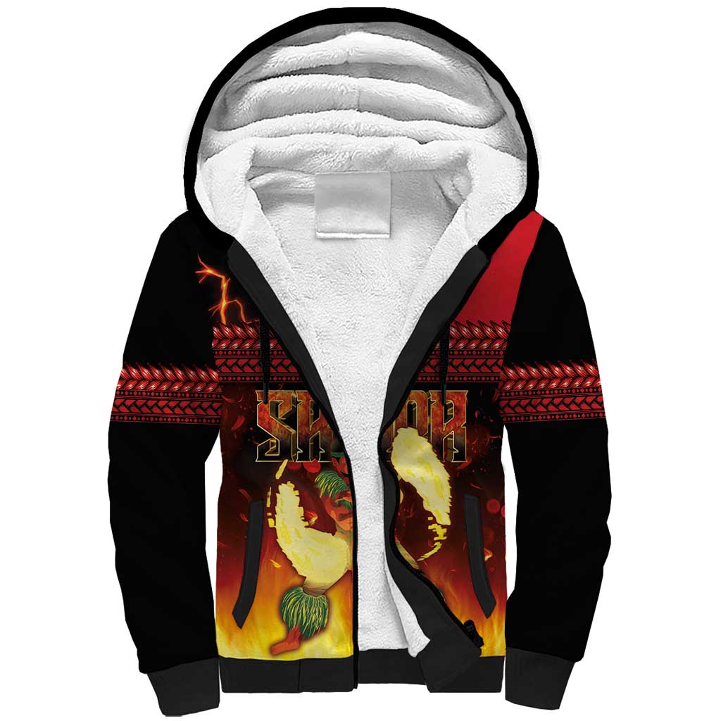 Samoan Siva Afi Sherpa Hoodie Tribal Performers of Samoan Fire Knife Dancing