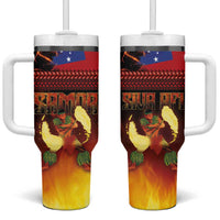 Samoan Siva Afi Tumbler With Handle Tribal Performers of Samoan Fire Knife Dancing LT03 One Size: 40 oz Black - Polynesian Pride