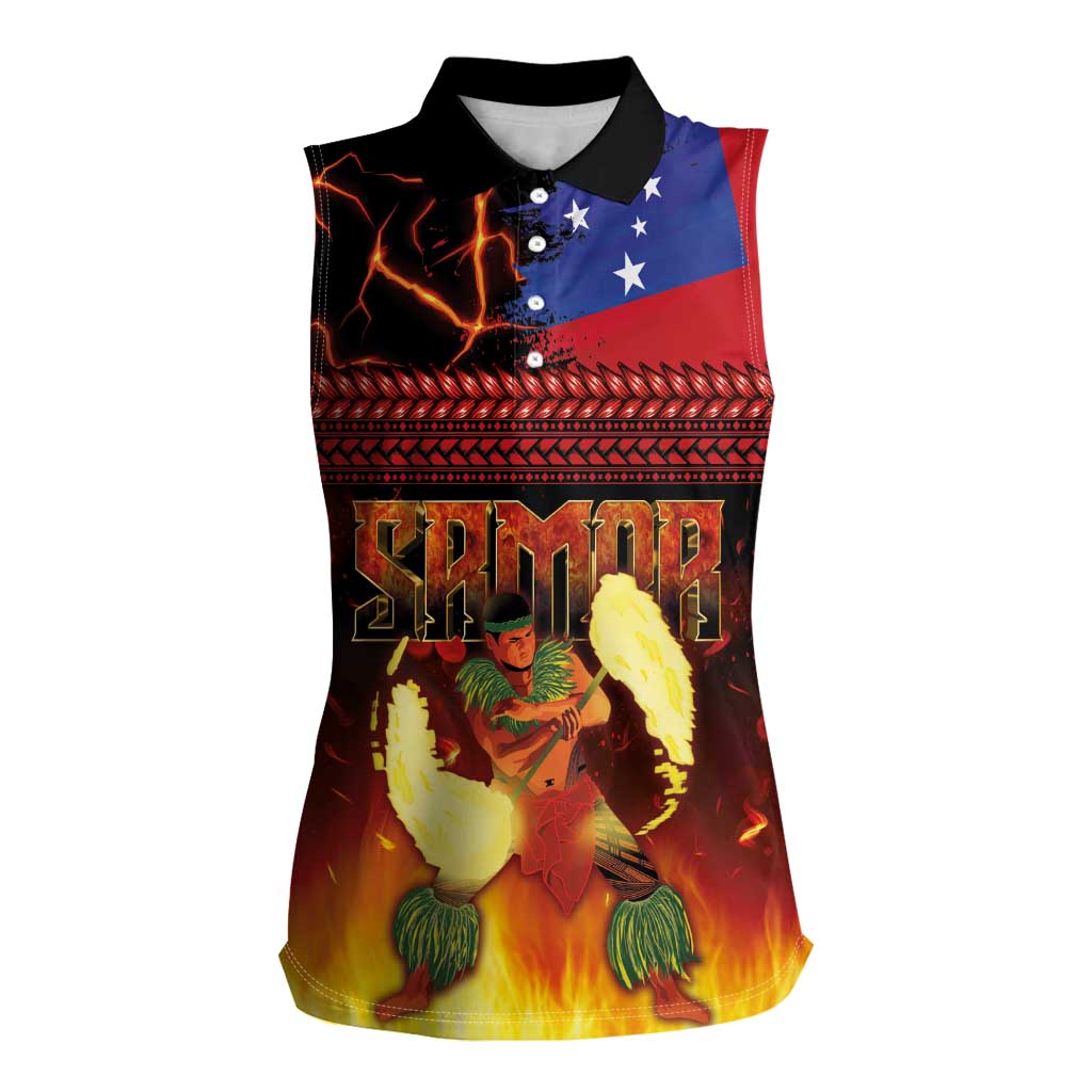 Samoan Siva Afi Women Sleeveless Polo Shirt Tribal Performers of Samoan Fire Knife Dancing