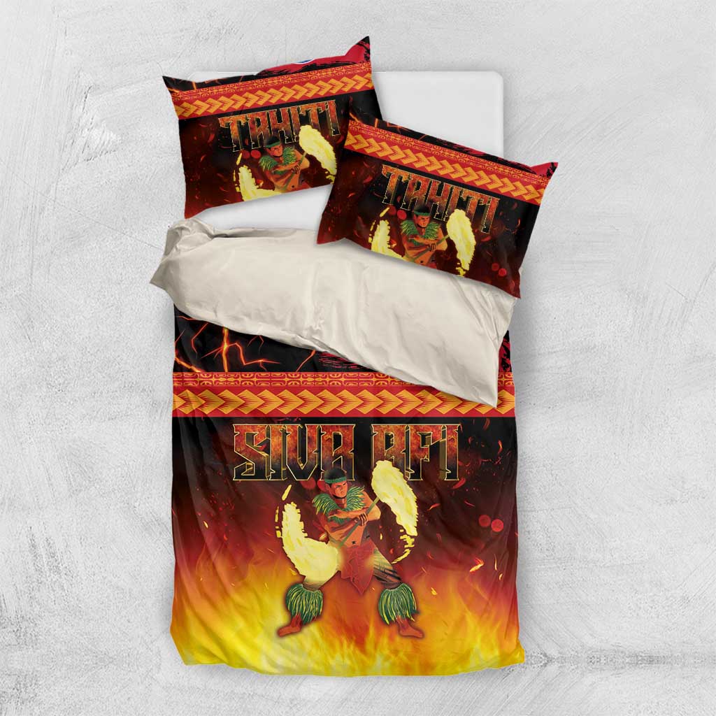 Tahitian Siva Afi Bedding Set Tribal Performers of Tahitian Fire Knife Dancing LT03 US Twin 172cm x 218cm Black - Polynesian Pride