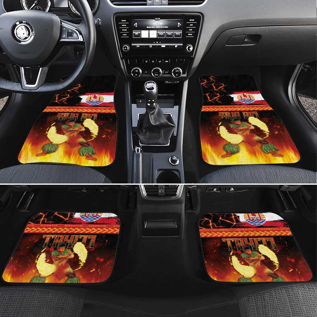 Tahitian Siva Afi Car Mats Tribal Performers of Tahitian Fire Knife Dancing LT03 Set 4pcs Black - Polynesian Pride