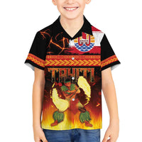 Tahitian Siva Afi Family Matching Off Shoulder Short Dress and Hawaiian Shirt Tribal Performers of Tahitian Fire Knife Dancing LT03 Son's Shirt Black - Polynesian Pride