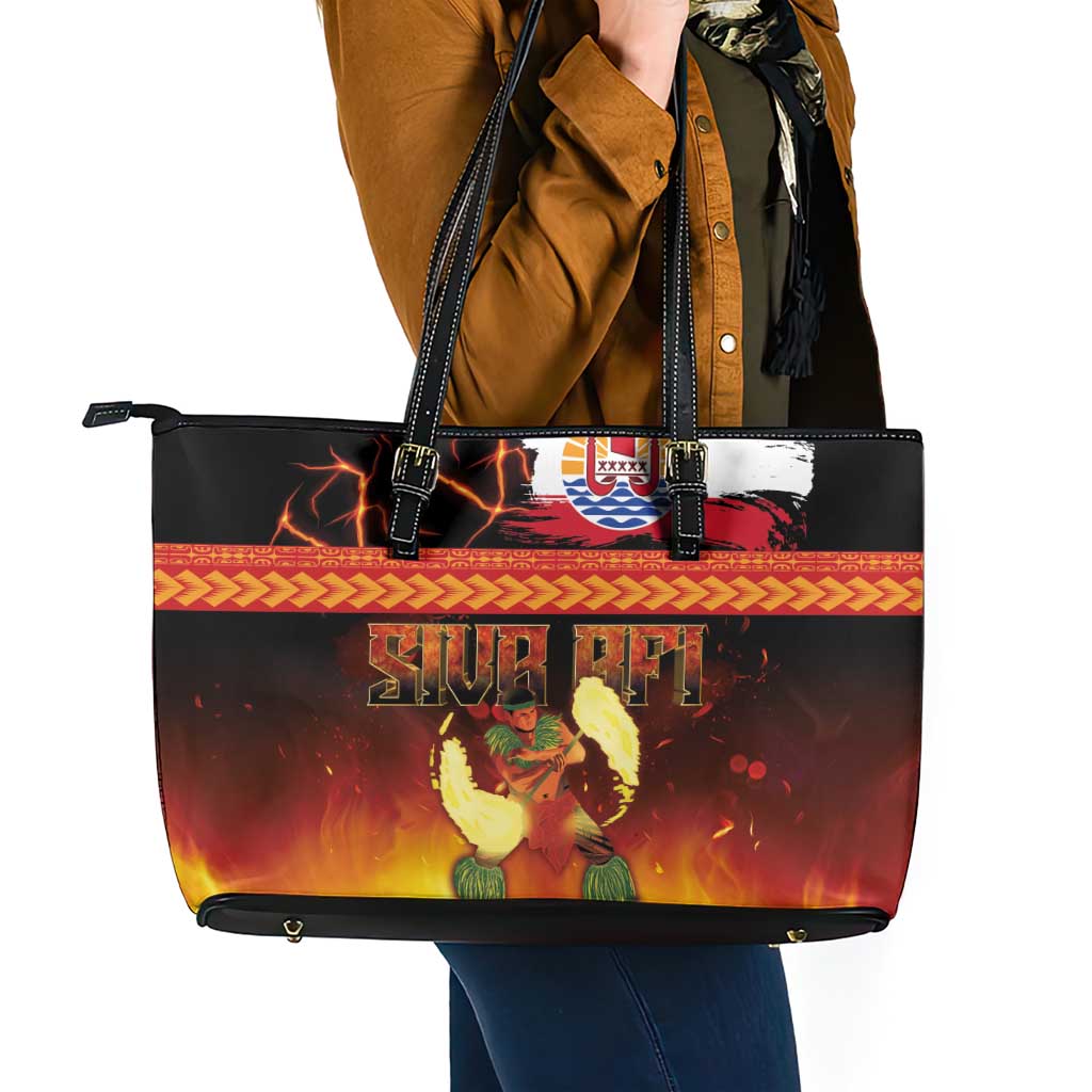 Tahitian Siva Afi Leather Tote Bag Tribal Performers of Tahitian Fire Knife Dancing LT03 - Polynesian Pride