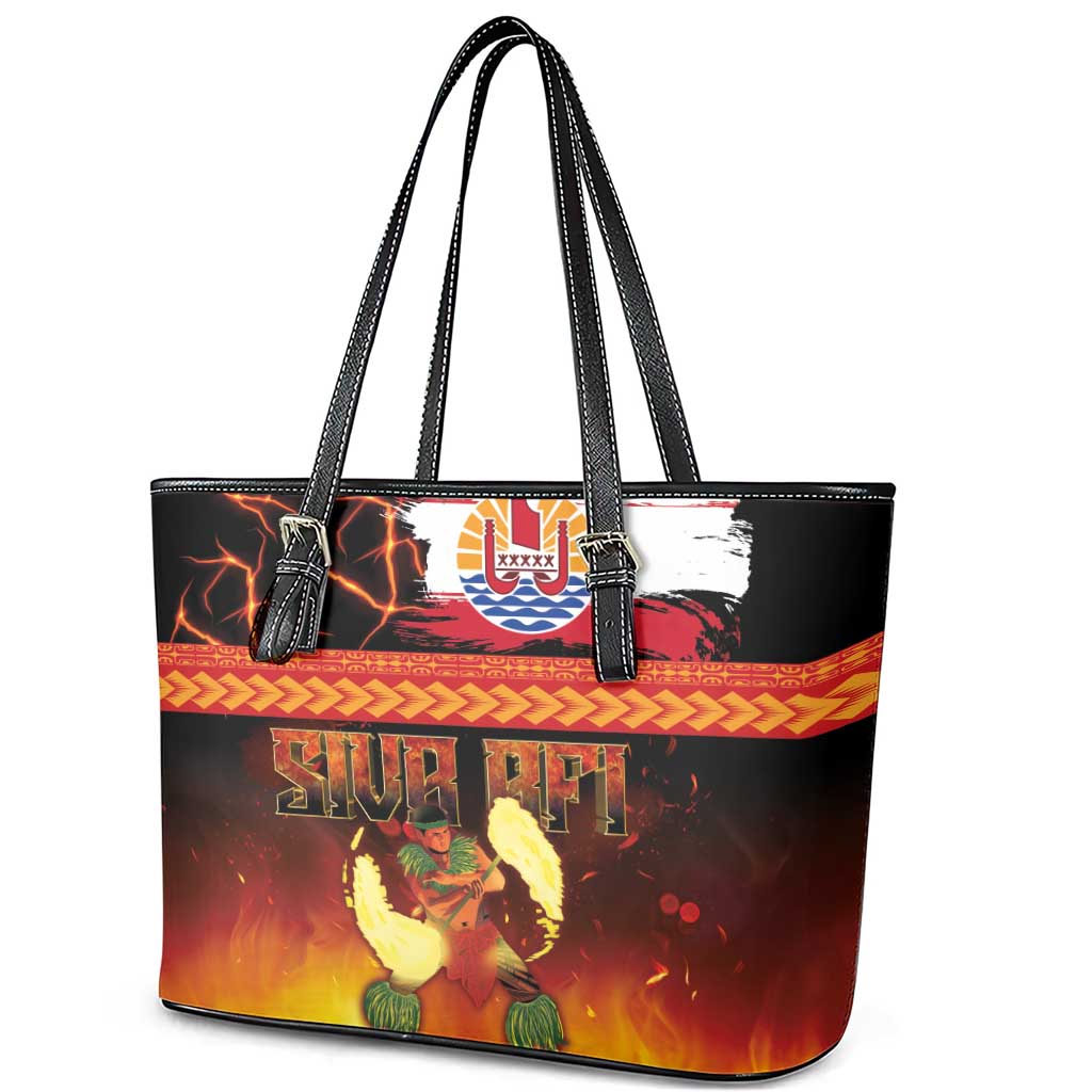 Tahitian Siva Afi Leather Tote Bag Tribal Performers of Tahitian Fire Knife Dancing LT03 - Polynesian Pride
