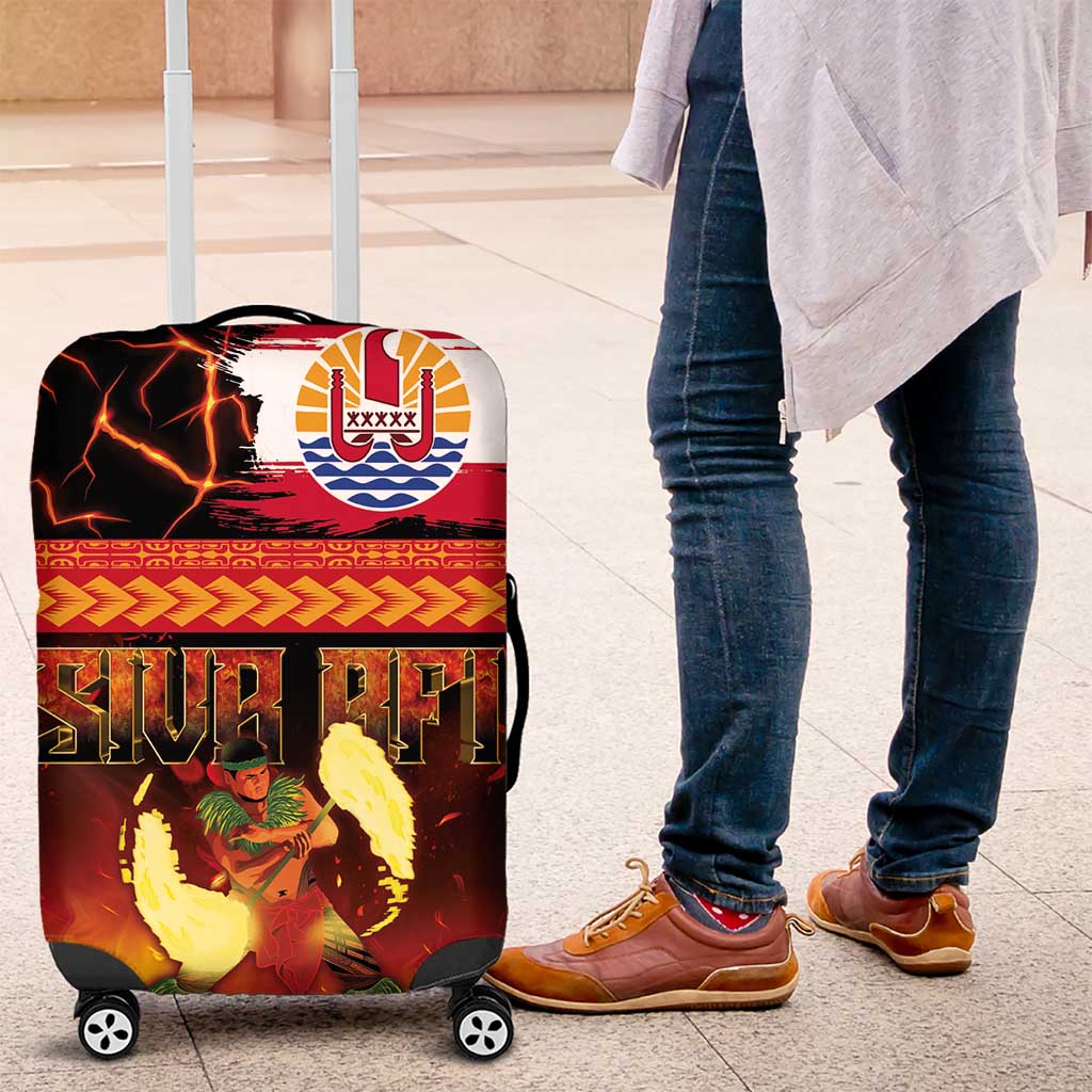 Tahitian Siva Afi Luggage Cover Tribal Performers of Tahitian Fire Knife Dancing LT03 Black - Polynesian Pride