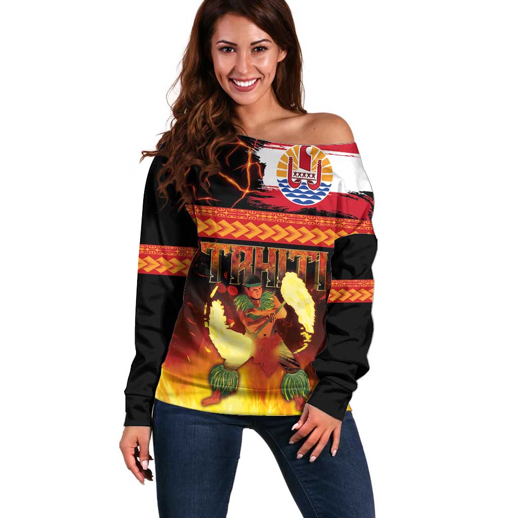 Tahitian Siva Afi Off Shoulder Sweater Tribal Performers of Tahitian Fire Knife Dancing