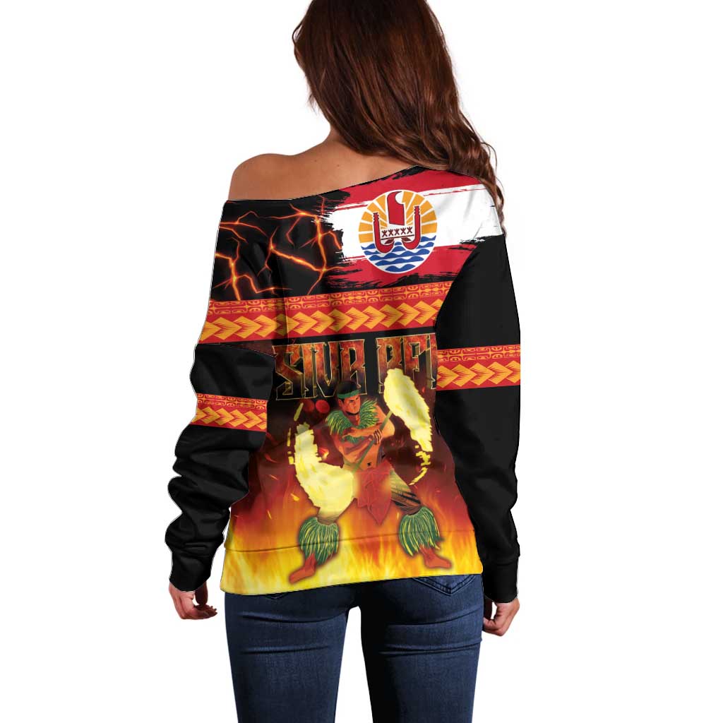 Tahitian Siva Afi Off Shoulder Sweater Tribal Performers of Tahitian Fire Knife Dancing