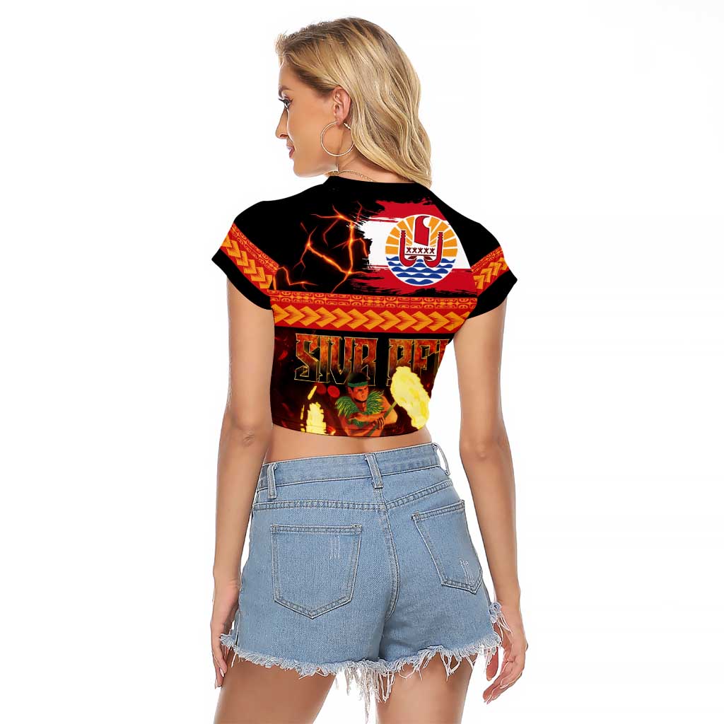 Tahitian Siva Afi Raglan Cropped T Shirt Tribal Performers of Tahitian Fire Knife Dancing