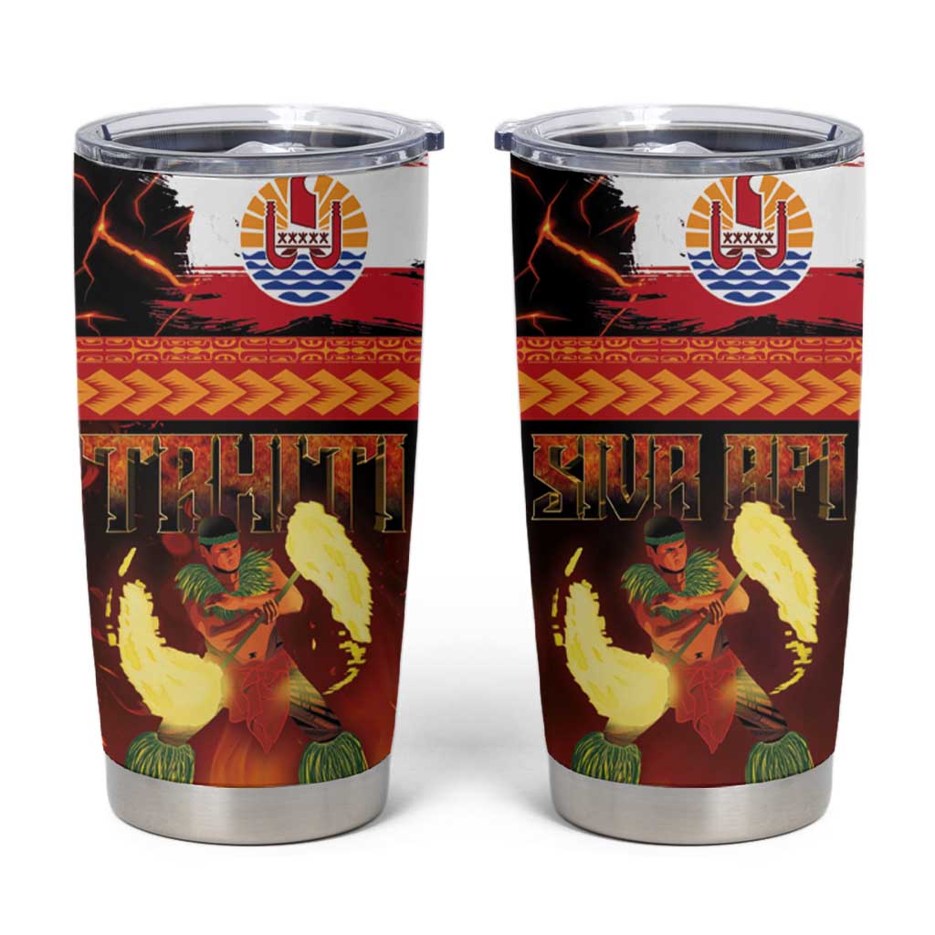 Tahitian Siva Afi Tumbler Cup Tribal Performers of Tahitian Fire Knife Dancing