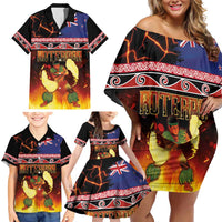 Aotearoa Siva Afi Family Matching Off Shoulder Short Dress and Hawaiian Shirt Tribal Performers of Aotearoa Fire Knife Dancing LT03 - Polynesian Pride