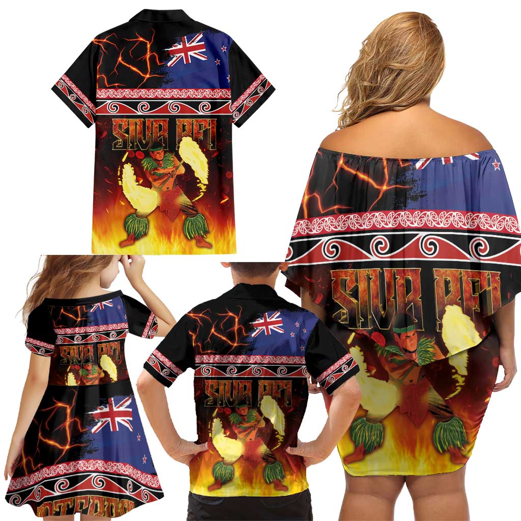 Aotearoa Siva Afi Family Matching Off Shoulder Short Dress and Hawaiian Shirt Tribal Performers of Aotearoa Fire Knife Dancing LT03 - Polynesian Pride