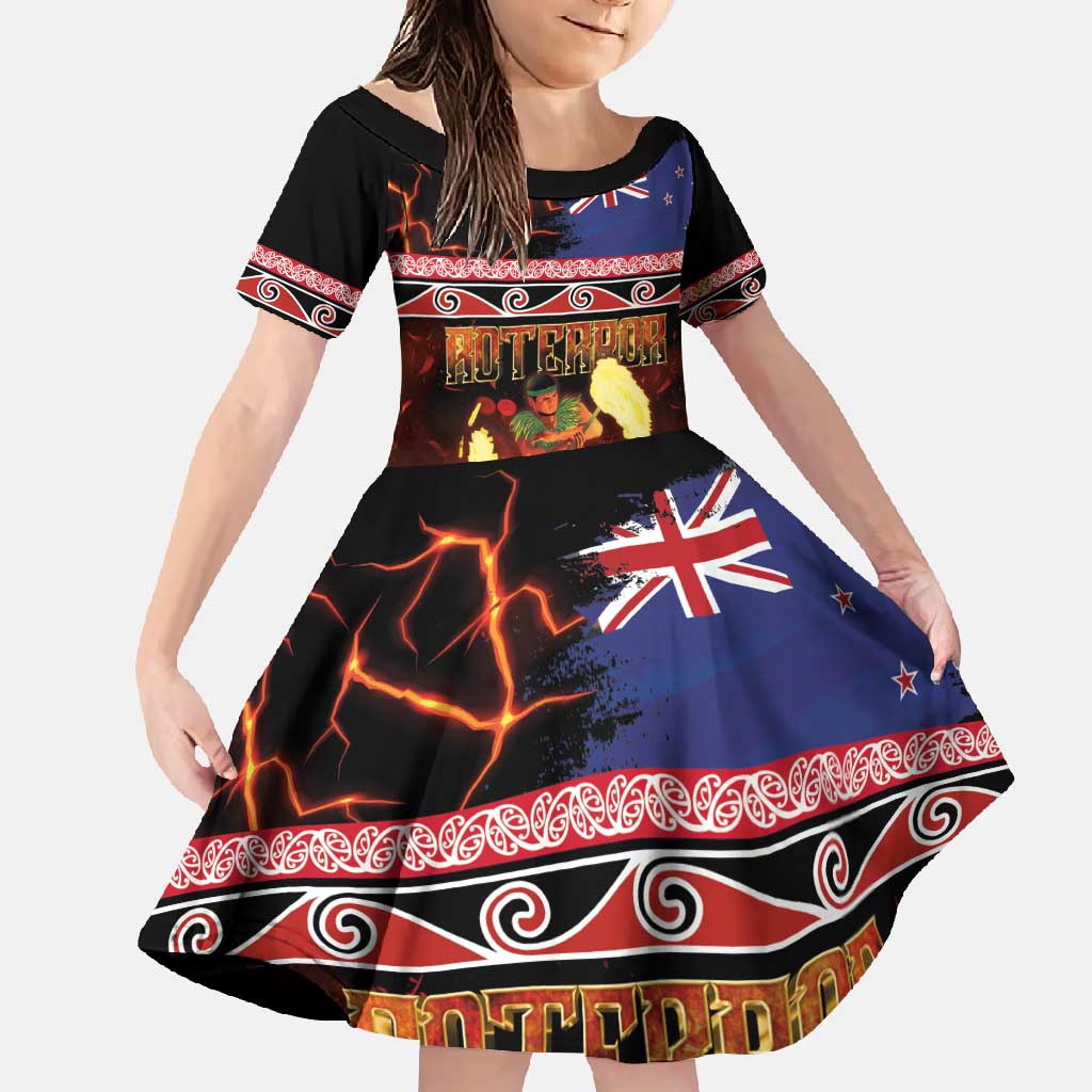 Aotearoa Siva Afi Family Matching Tank Maxi Dress and Hawaiian Shirt Tribal Performers of Aotearoa Fire Knife Dancing LT03 Daughter's Dress Black - Polynesian Pride