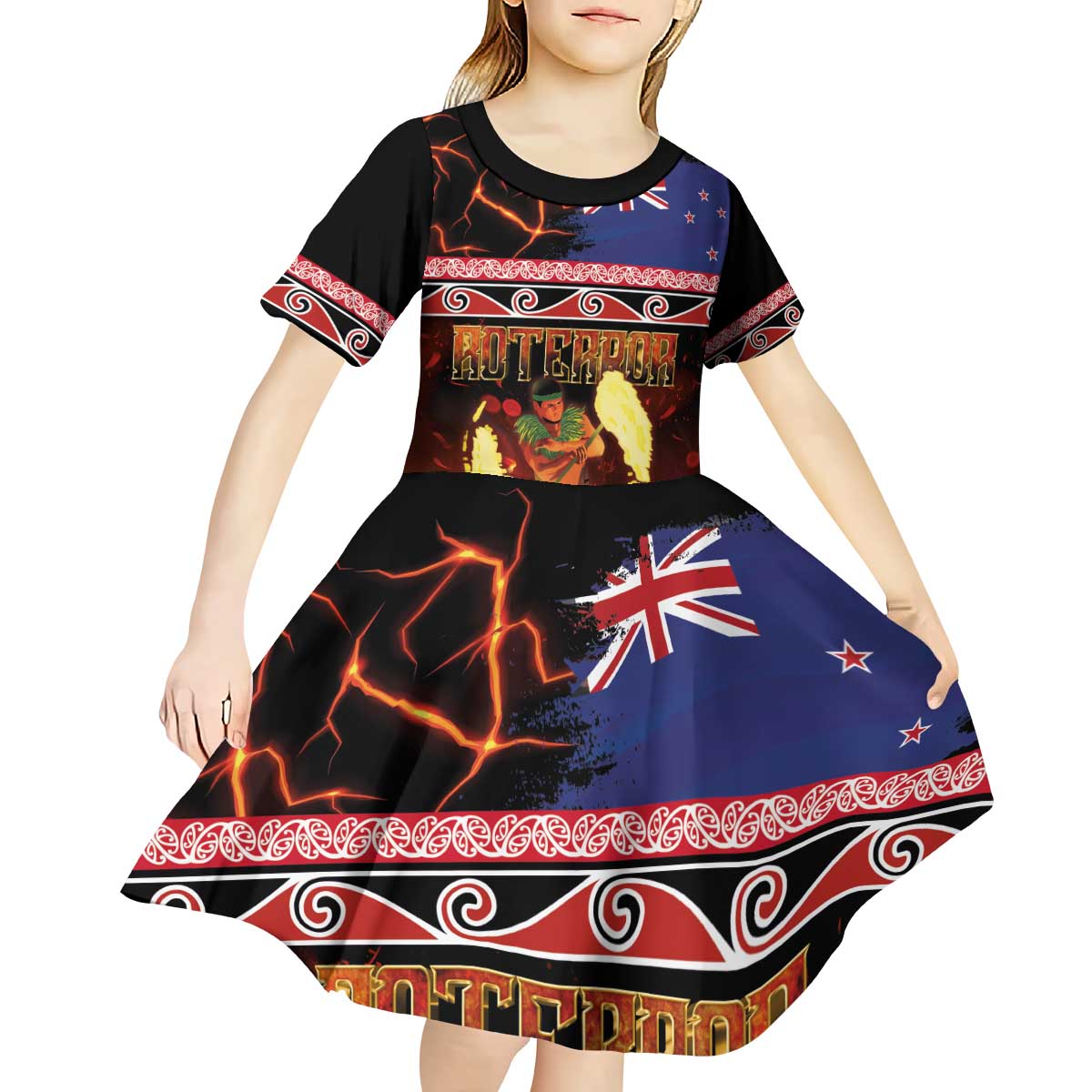 Aotearoa Siva Afi Kid Short Sleeve Dress Tribal Performers of Aotearoa Fire Knife Dancing LT03 - Polynesian Pride