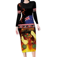 Aotearoa Siva Afi Long Sleeve Bodycon Dress Tribal Performers of Aotearoa Fire Knife Dancing LT03 Long Dress Black - Polynesian Pride
