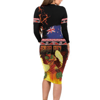 Aotearoa Siva Afi Long Sleeve Bodycon Dress Tribal Performers of Aotearoa Fire Knife Dancing LT03 - Polynesian Pride