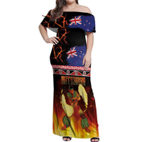 Aotearoa Siva Afi Off Shoulder Maxi Dress Tribal Performers of Aotearoa Fire Knife Dancing LT03 Women Black - Polynesian Pride