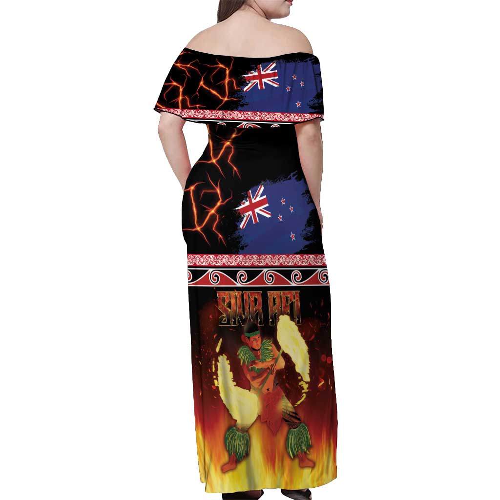 Aotearoa Siva Afi Off Shoulder Maxi Dress Tribal Performers of Aotearoa Fire Knife Dancing LT03 - Polynesian Pride