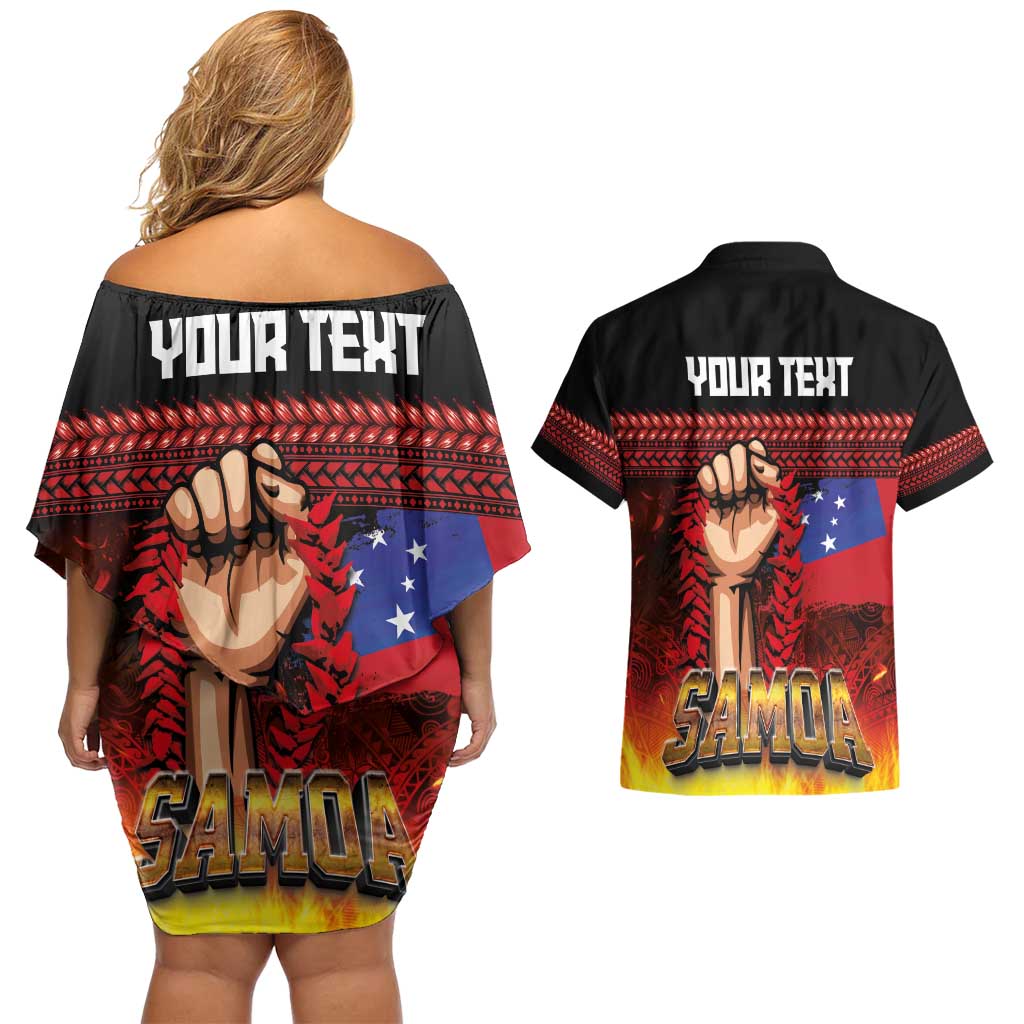 Personalised Samoan Spirit - Samoa Tribal Heritage Couples Matching Off Shoulder Short Dress and Hawaiian Shirt