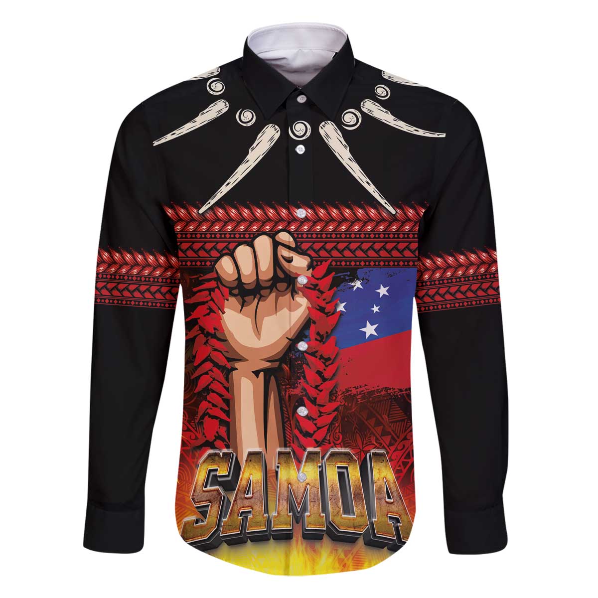 Personalised Samoan Spirit - Samoa Tribal Heritage Family Matching Off The Shoulder Long Sleeve Dress and Hawaiian Shirt