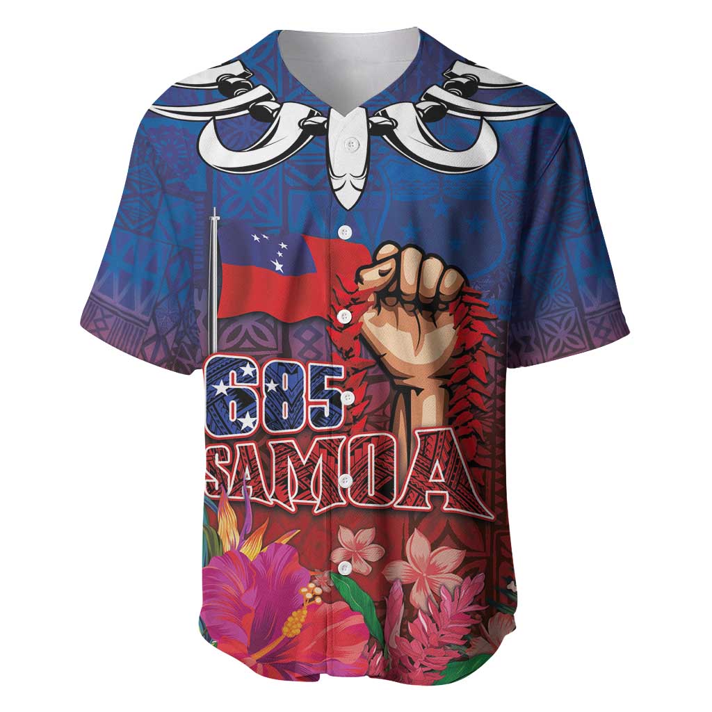 Proud of Samoa Baseball Jersey Ula Nifo with Samoa 685 and Hibiscus Tapa Tribal Pattern