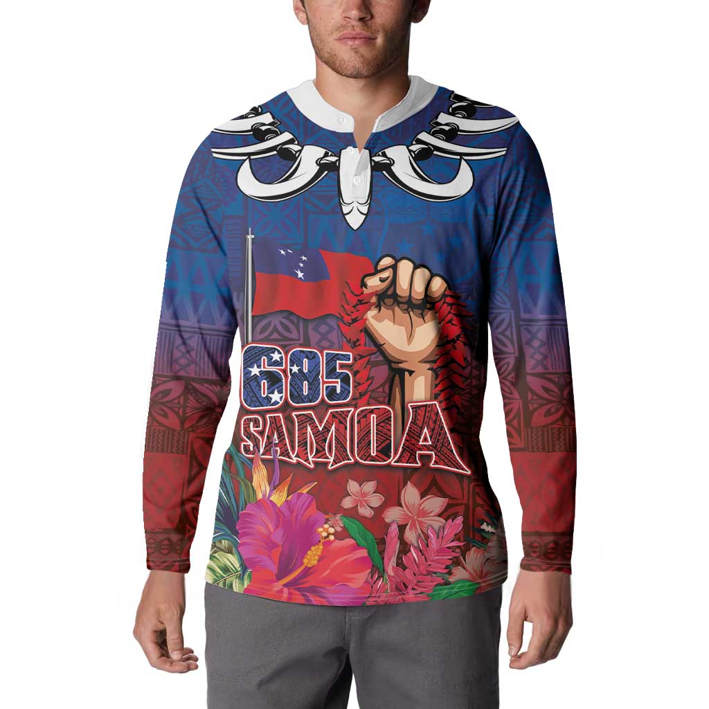 Proud of Samoa Button Sweatshirt Ula Nifo with Samoa 685 and Hibiscus Tapa Tribal Pattern