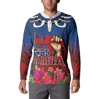 Proud of Samoa Button Sweatshirt Ula Nifo with Samoa 685 and Hibiscus Tapa Tribal Pattern
