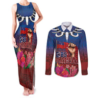 Proud of Samoa Couples Matching Tank Maxi Dress and Long Sleeve Button Shirt Ula Nifo with Samoa 685 and Hibiscus Tapa Tribal Pattern