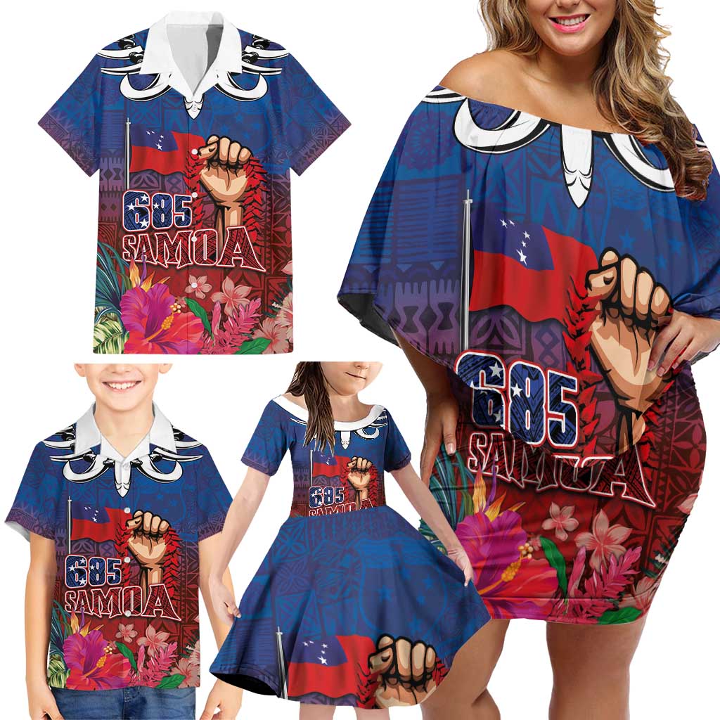 Proud of Samoa Family Matching Off Shoulder Short Dress and Hawaiian Shirt Ula Nifo with Samoa 685 and Hibiscus Tapa Tribal Pattern