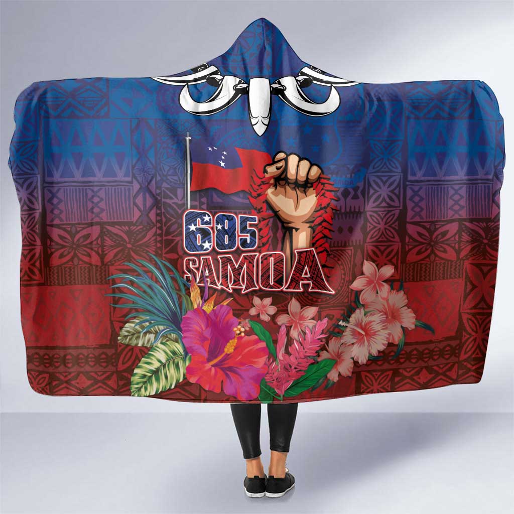 Proud of Samoa Hooded Blanket Ula Nifo with Samoa 685 and Hibiscus Tapa Tribal Pattern