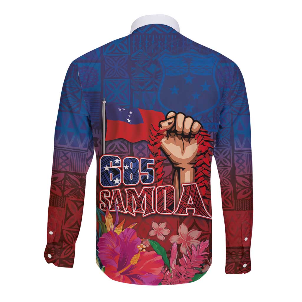 Proud of Samoa Long Sleeve Button Shirt Ula Nifo with Samoa 685 and Hibiscus Tapa Tribal Pattern LT03 - Polynesian Pride