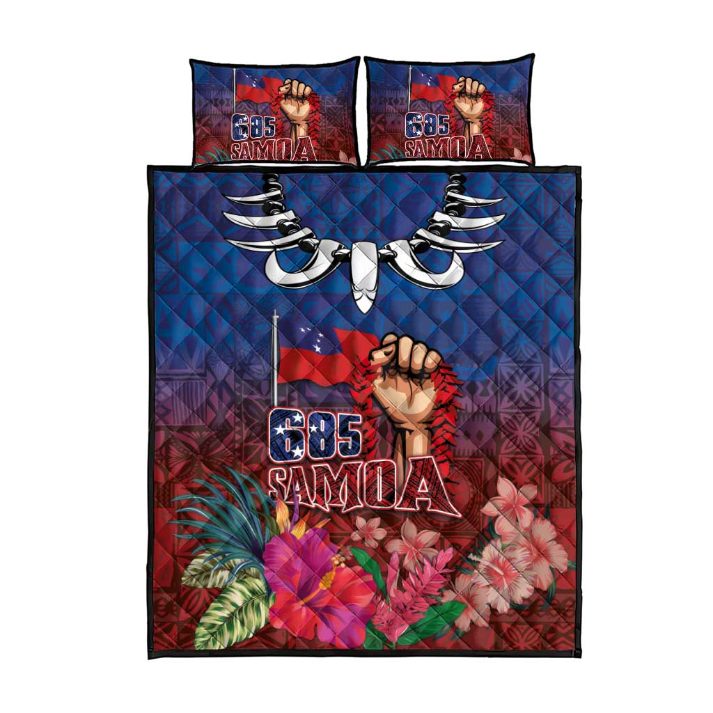 Proud of Samoa Quilt Bed Set Ula Nifo with Samoa 685 and Hibiscus Tapa Tribal Pattern