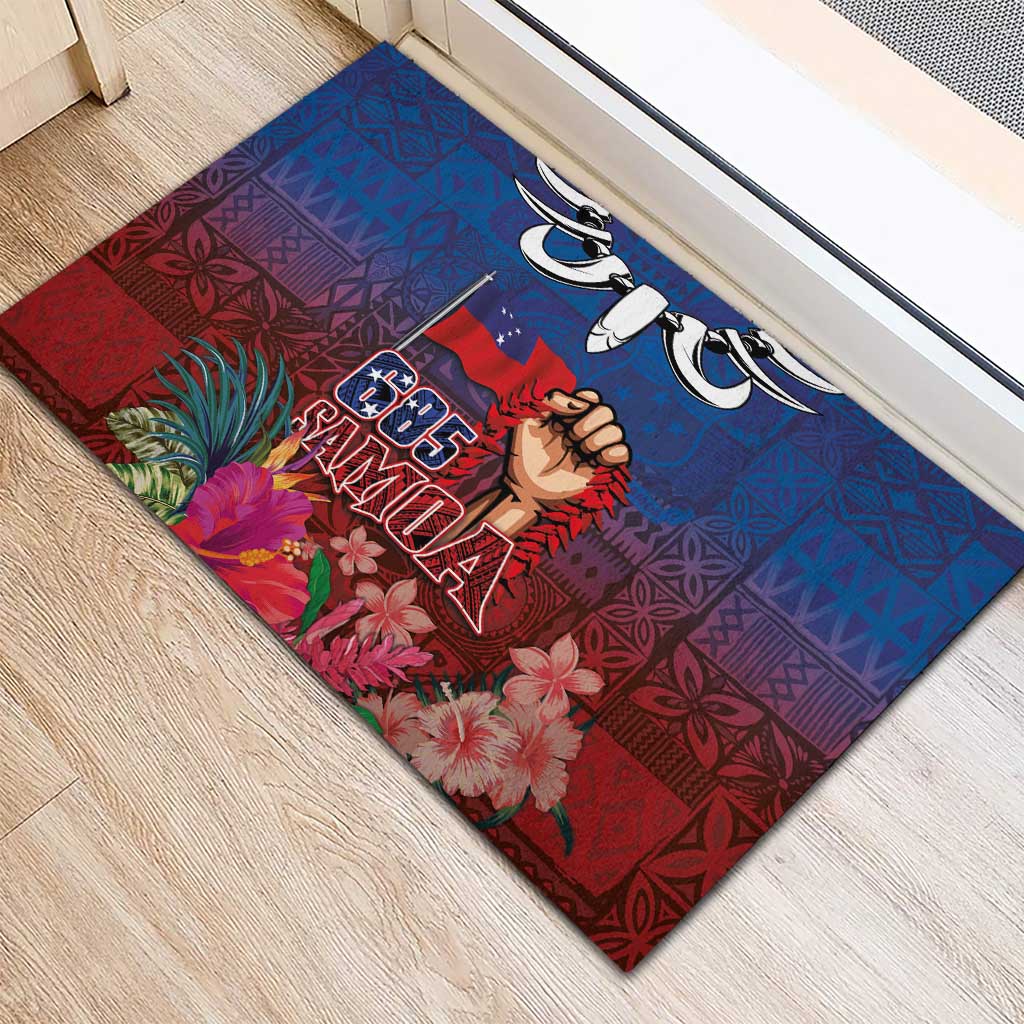Proud of Samoa Rubber Doormat Ula Nifo with Samoa 685 and Hibiscus Tapa Tribal Pattern