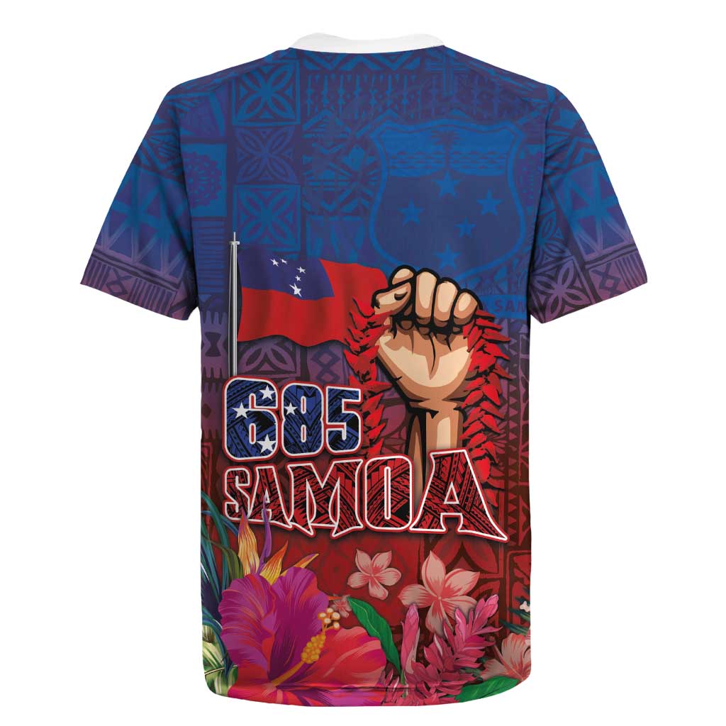 Proud of Samoa Rugby Jersey Ula Nifo with Samoa 685 and Hibiscus Tapa Tribal Pattern