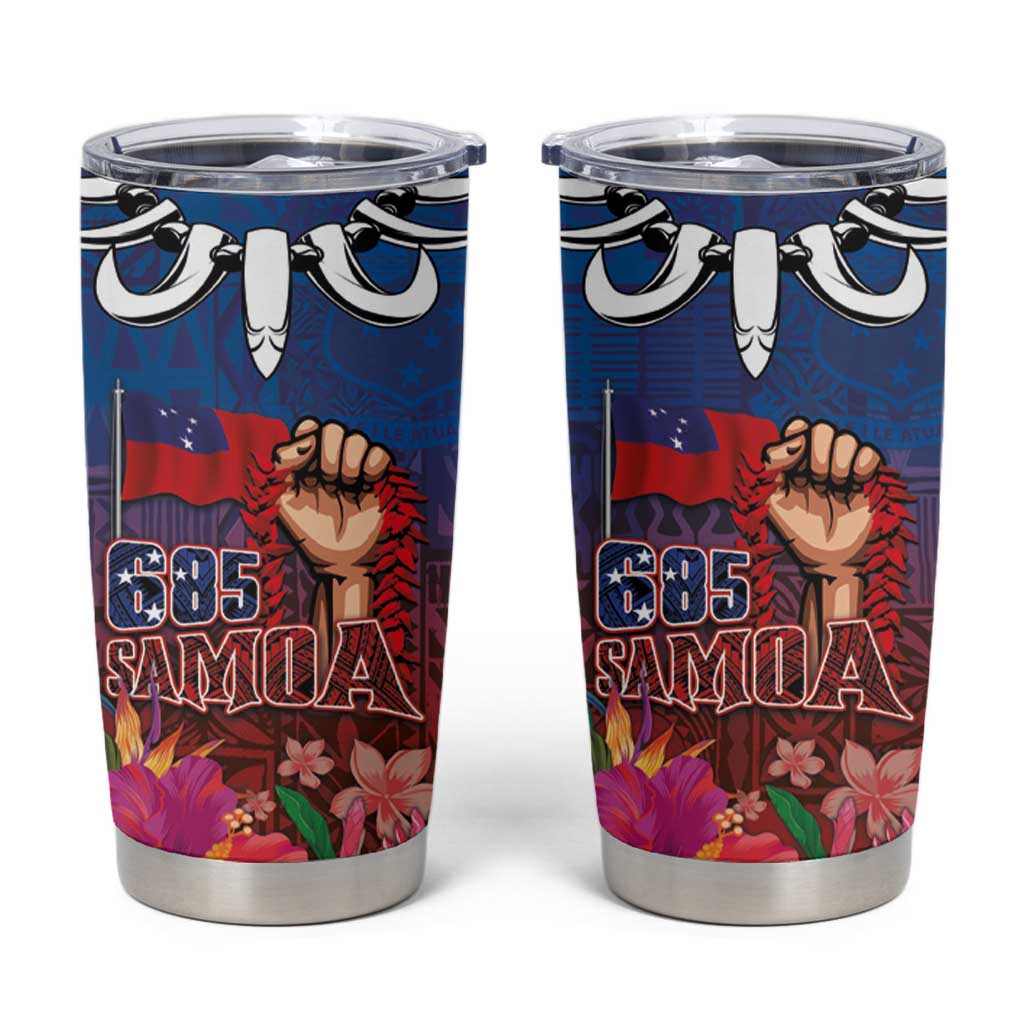 Proud of Samoa 685 Tumbler Cup Ula Nifo and Hibiscus Tapa Tribal Pattern