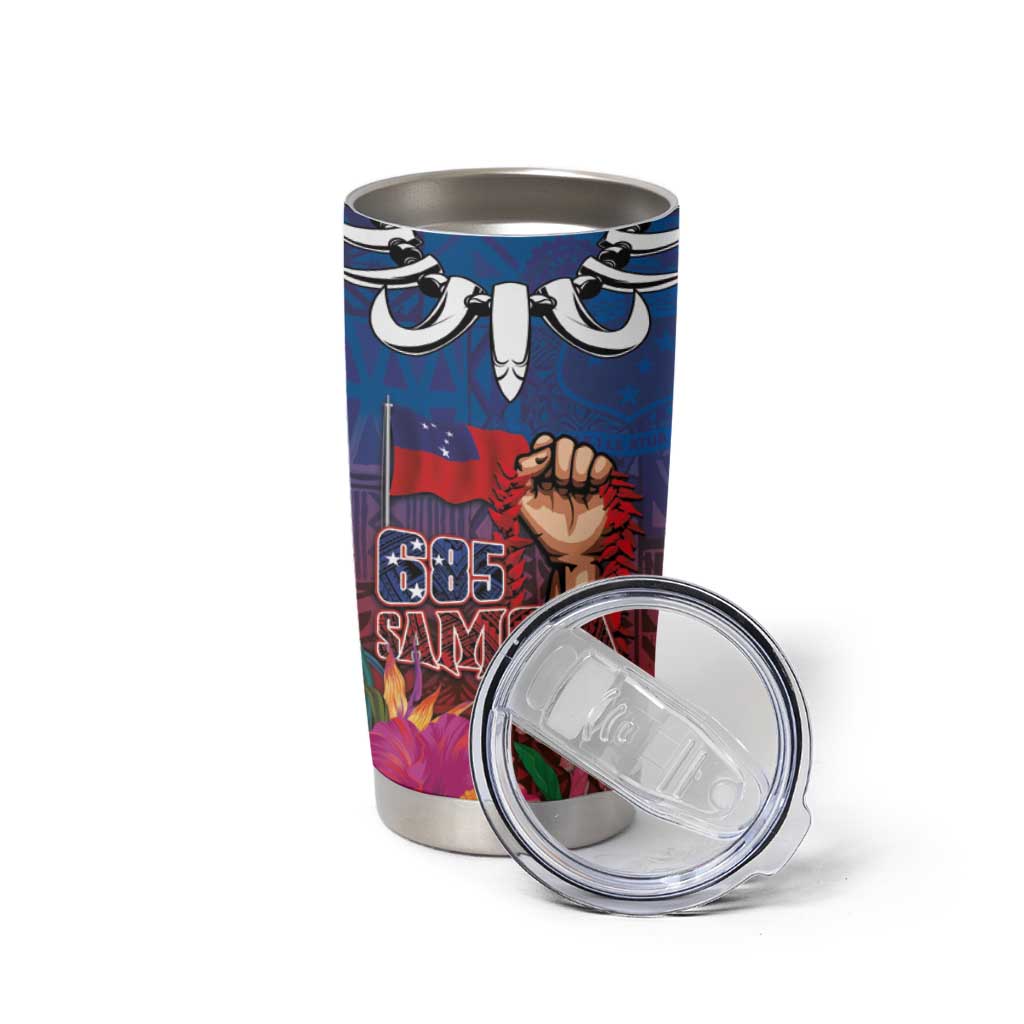 Proud of Samoa 685 Tumbler Cup Ula Nifo and Hibiscus Tapa Tribal Pattern