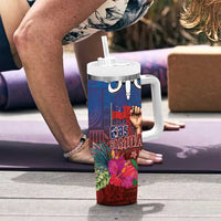 Proud of Samoa 685 Tumbler With Handle Ula Nifo and Hibiscus Tapa Tribal Pattern