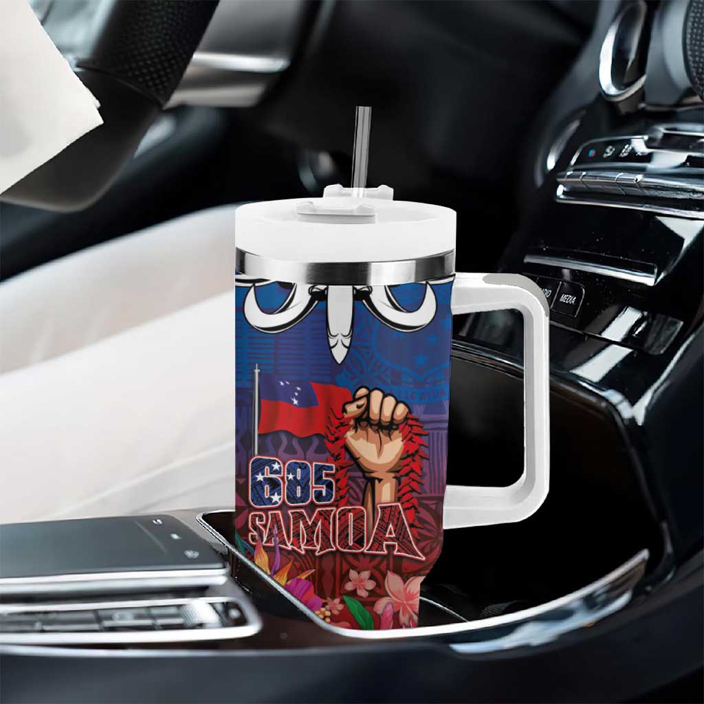 Proud of Samoa 685 Tumbler With Handle Ula Nifo and Hibiscus Tapa Tribal Pattern
