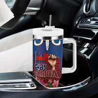 Proud of Samoa 685 Tumbler With Handle Ula Nifo and Hibiscus Tapa Tribal Pattern