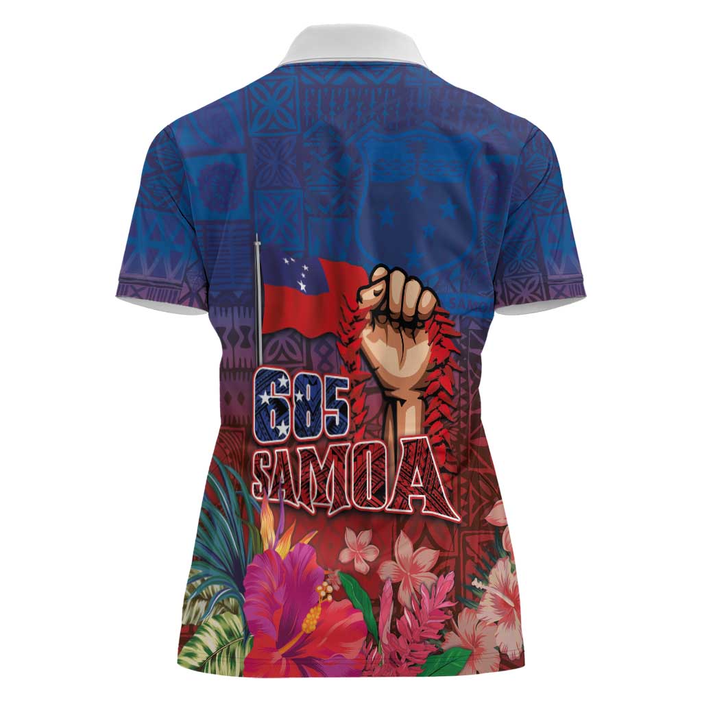 Proud of Samoa Women Polo Shirt Ula Nifo with Samoa 685 and Hibiscus Tapa Tribal Pattern