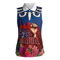 Proud of Samoa Women Sleeveless Polo Shirt Ula Nifo with Samoa 685 and Hibiscus Tapa Tribal Pattern