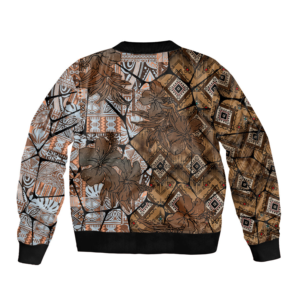 Fiji Masi Tapa Tribal Bomber Jacket Old Hibiscus Vintage Style LT03 - Polynesian Pride